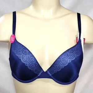 36C Lily of France 2175300‎ Smooth & Sleek Push Up Underwire Bra Navy NWT